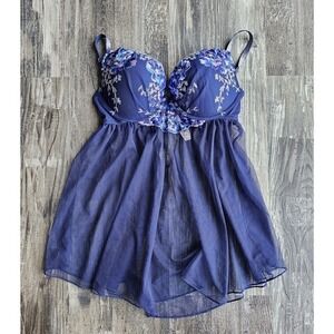 Victoria’s Secret Navy Blue Embroidered Cup Baby Doll size 36C NWT